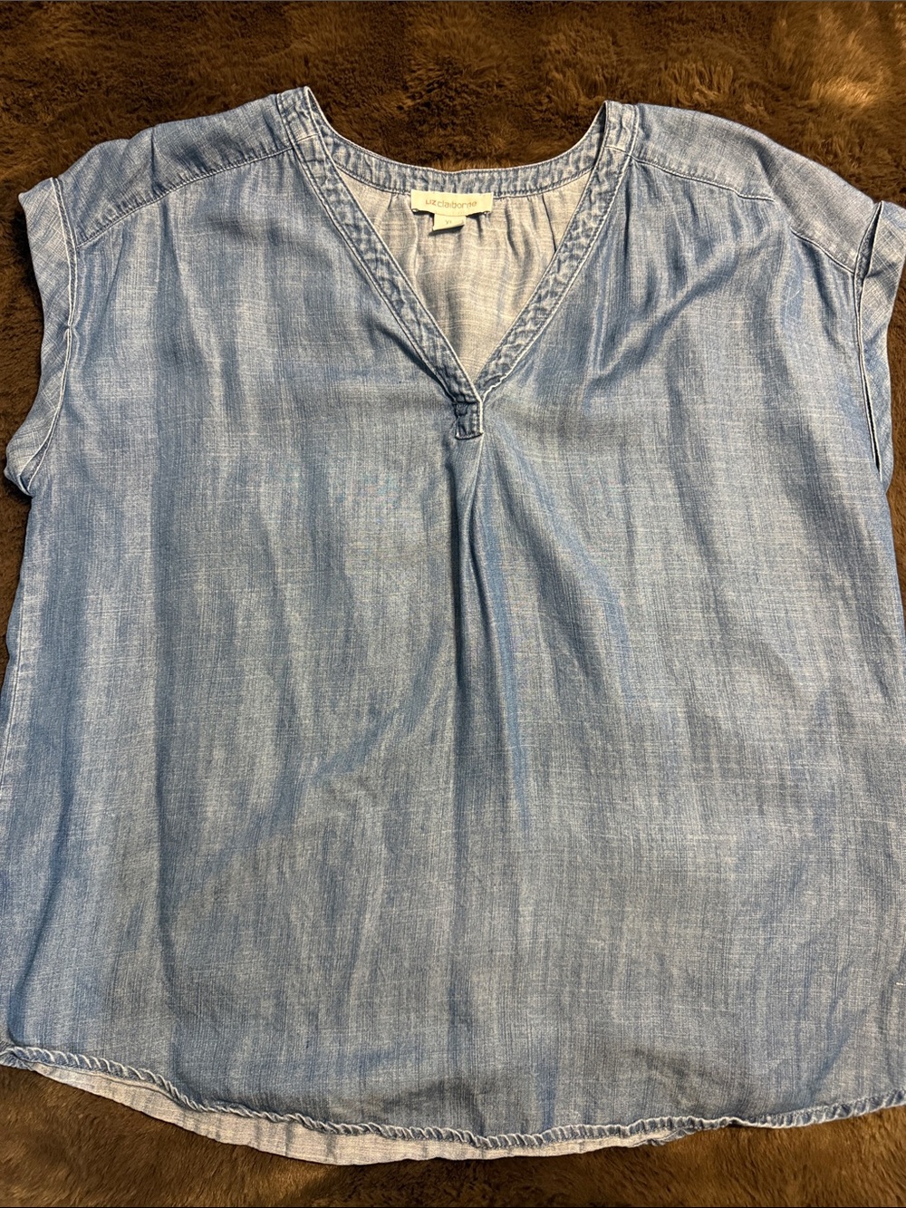 Liz Claiborne Light Blue Chambray Split-Neck Tunic